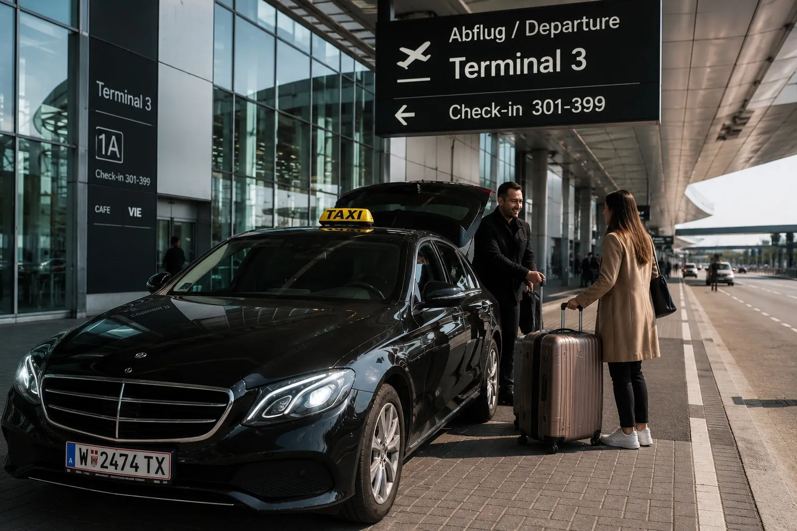 Meet-and-Greet Abholung mit Fahrer und Fahrgast am Flughafen Wien